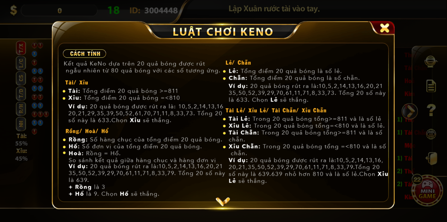 luật chơi keno