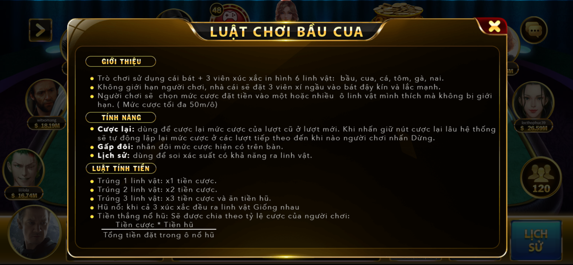 Cách chơi cơ bản bầu cua tôm cá online